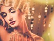 Photo: Elegant blond retro woman in golden dress Elegant blond retro woman in golden dress