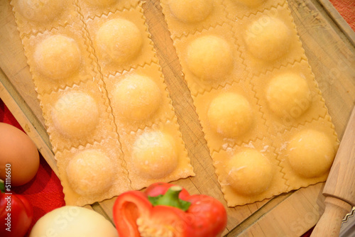 Photo: Homemade raviolis with ingredients. Homemade raviolis with ingredients.