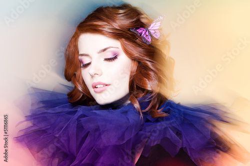 Photo: pretty woman with a butterfly in her hair - beauty shot (intenti pretty woman with a butterfly in her hair - beauty shot (intenti