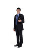 Young businessman giving thumbs-up gesture