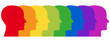 Reihe aus 8 menschlichen Gesichtern in Regenbogenfarben