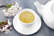 Cup of green tea and japanese cherry blossom