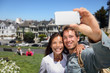 Happy young couple in San Francisco Alamo Square