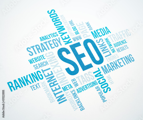 Photo: Seo business concept cloud chart print document. Seo business concept cloud chart print document.