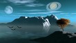 fantasy landscape showing saturn
