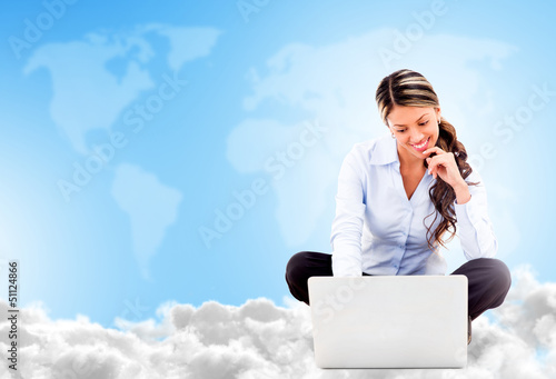 Photo: Business woman cloud computing Business woman cloud computing