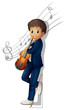 A musician with a violin and musical notes