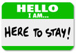 Hello I Am Here to Stay Nametag Sticker Persistence