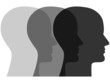 Icon aus 3 sich überschneidenden Gesichtern in Grautönen