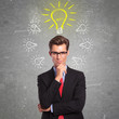 man surrounded with ideas