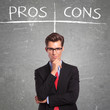 man thinks at pros & cons