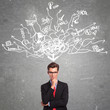 man thinking at too many things