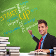 man writes start up concepts