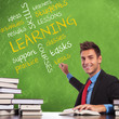 man writes learning concepts