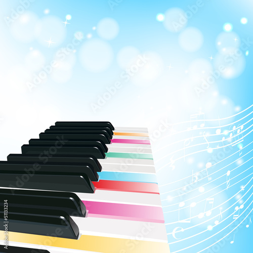 Vector: piano background with notes and color keys piano background with notes and color keys