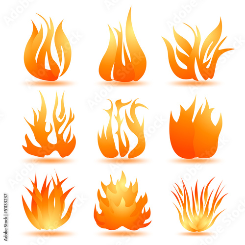 Vector: set of symbols of fire set of symbols of fire