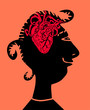 Woman with heart inside head