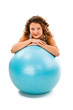 Young woman exercising on white background