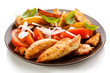 Grilled chicken breasts with cheese and baked potatoes