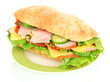 Fresh and tasty sandwich with ham and vegetables isolated
