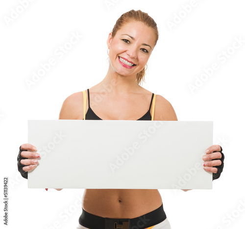 Photo: Healthy Mid-adult Woman Holding Placard Healthy Mid-adult Woman Holding Placard