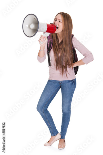 Photo: Female Student Shouting In Megaphone Female Student Shouting In Megaphone