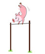 Illustration of isolated pig hangs on a horizontal bar