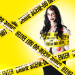 Dead zombie wrapped in tape at crime scene