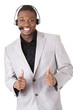 Customer service representative gesturing ok.