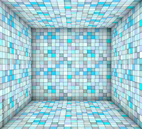 Illustration: blue mosaic square tiled empty space blue mosaic square tiled empty space