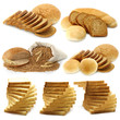 Bread and loafs set on a white background .