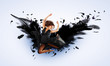 Woman floating   on dark wings