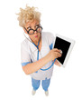 Funny doctor listen tablet by stethoscope