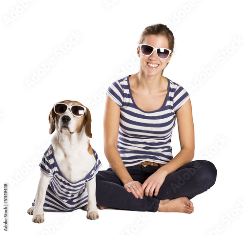 Photo: Dog and woman in studio Dog and woman in studio