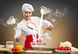 Asian female cooking with magic