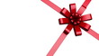 Four red ribbons and a bow animating on screen to be tied