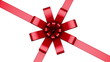 Centered red ribbon strands and a bow being animated on