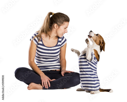 Photo: Dog and woman in studio Dog and woman in studio