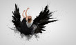 Woman floating   on dark wings