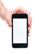 Hand holding smartphone with blank screen