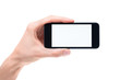 Hand holding blank mobile phone