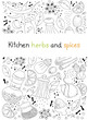 Kitchen herbs and spices doodle background