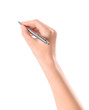 Hand with pen isolated on white