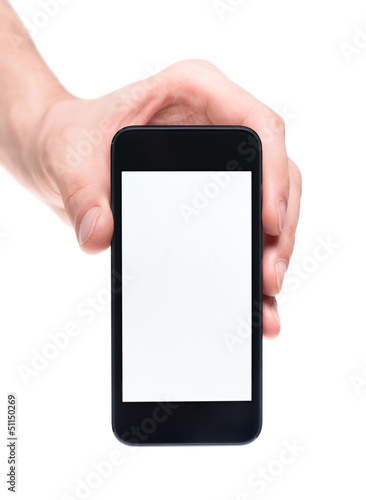 Photo: Hand holding smartphone with blank screen Hand holding smartphone with blank screen
