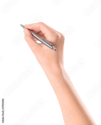 Photo: Hand with pen isolated on white Hand with pen isolated on white