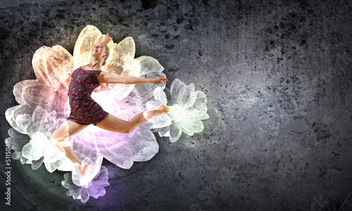Photo: Girl in color dress dancing.Collage Girl in color dress dancing.Collage