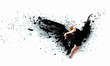 Woman floating   on dark wings