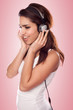 brunette woman listening brunette woman listening to the music