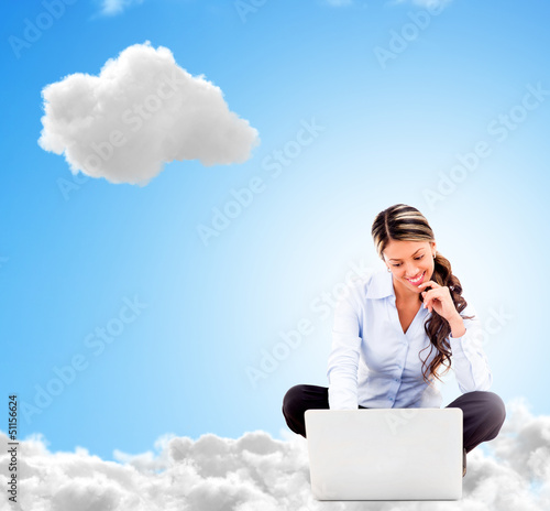 Photo: Business woman working online Business woman working online