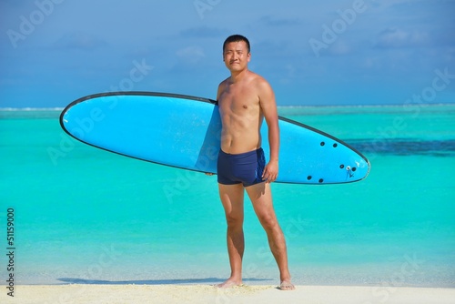 Photo: Man with surf board on beach Man with surf board on beach